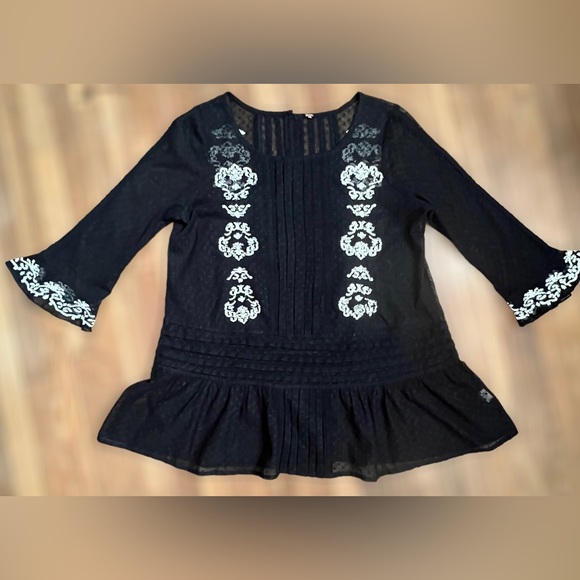 Free People Women's Black Jocelyn Pleated Dot Ruffle Lace Tunic Size Small - Picture 15 of 16
